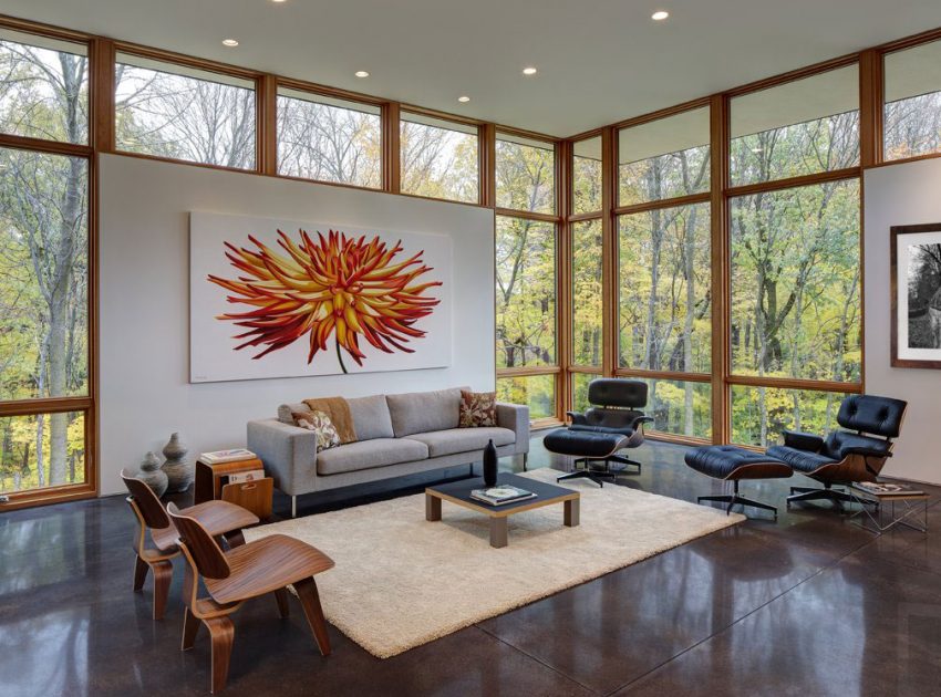 An Elegant Concrete and Steel Home with Stone, Wood and Glass Elements in Richfield, Wisconsin by Bruns Architecture (6)