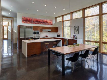 An Elegant Concrete and Steel Home with Stone, Wood and Glass Elements in Richfield, Wisconsin by Bruns Architecture (7)