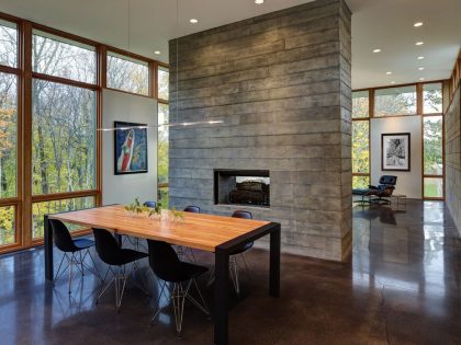 An Elegant Concrete and Steel Home with Stone, Wood and Glass Elements in Richfield, Wisconsin by Bruns Architecture (8)