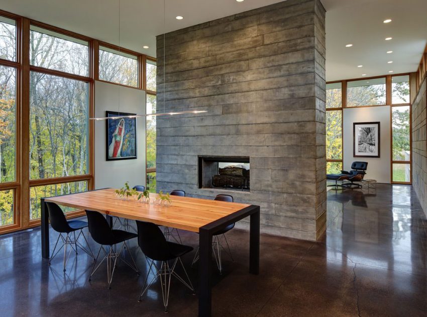 An Elegant Concrete and Steel Home with Stone, Wood and Glass Elements in Richfield, Wisconsin by Bruns Architecture (8)