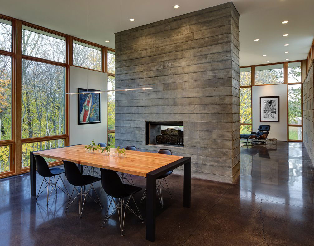 An Elegant Concrete and Steel Home with Stone, Wood and Glass Elements in Richfield, Wisconsin by Bruns Architecture (8)