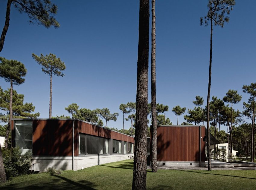 An Elegant Modern U-Shaped House in a Dense Pine Forest in Aroeira, Portugal by ColectivArquitectura (4)