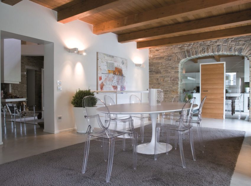 An Exquisite Home with Stunning Rough Stone Walls and Thick Ceiling Beams in Pergola, Italy by Aldo Simoncelli (10)