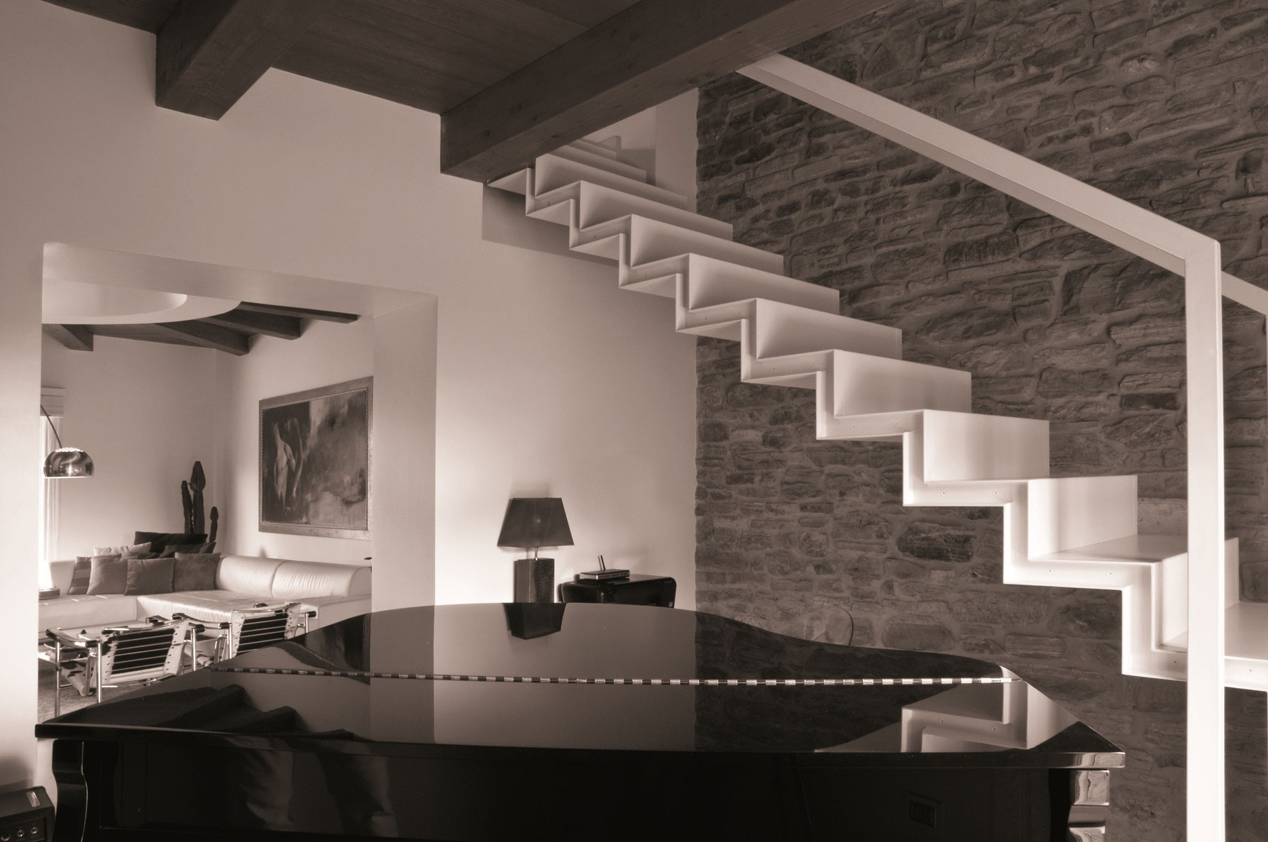 An Exquisite Home with Stunning Rough Stone Walls and Thick Ceiling Beams in Pergola, Italy by Aldo Simoncelli (14)