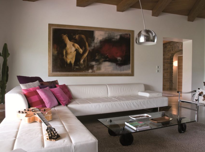 An Exquisite Home with Stunning Rough Stone Walls and Thick Ceiling Beams in Pergola, Italy by Aldo Simoncelli (5)
