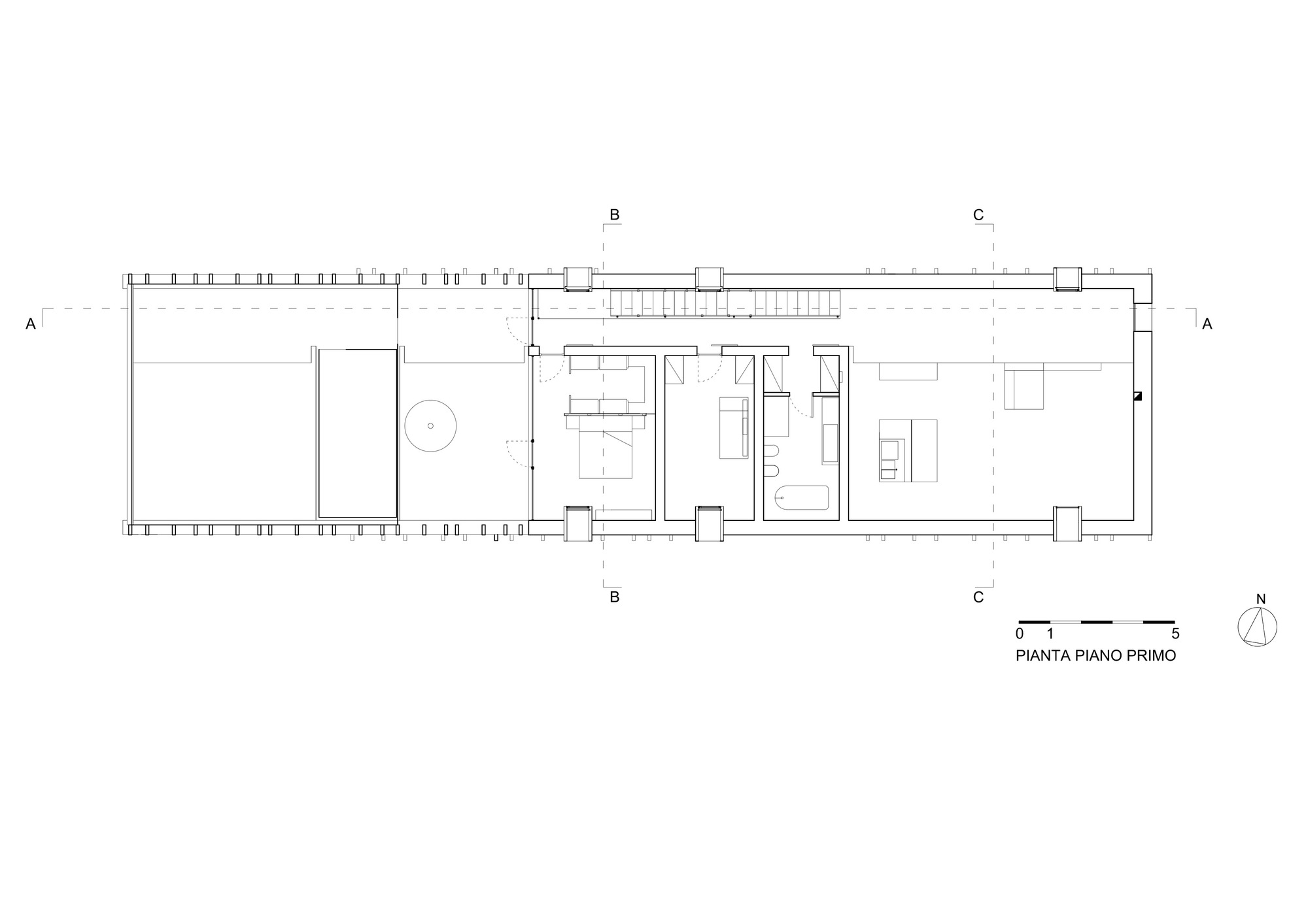 A Bright Long and Narrow Home with Contemporary and Permeable Facade in Polverigi, Italy by simone subissati architects (16)
