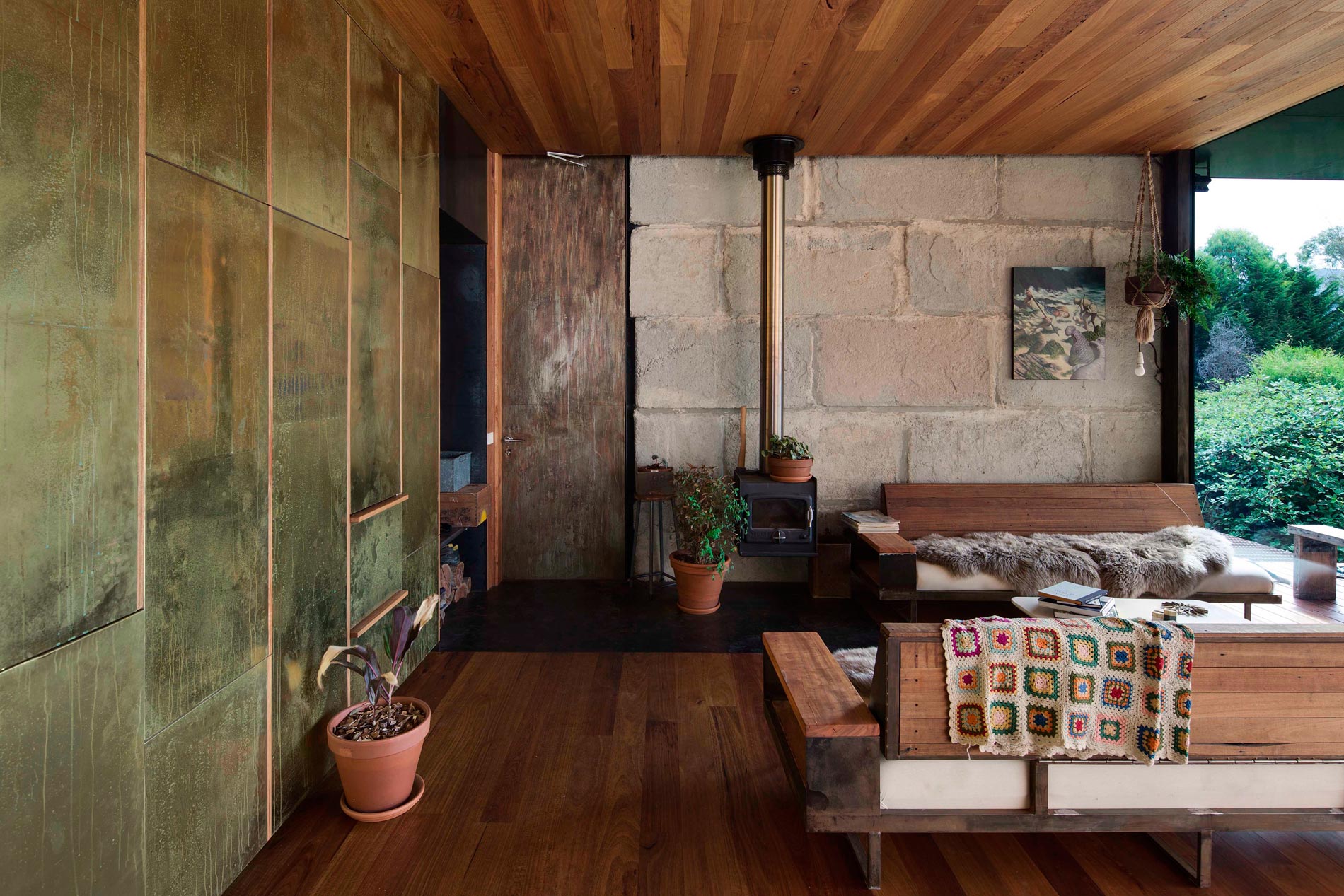 A Modern House Built From Reclaimed Concrete Blocks and Rough-Sawn Wood in Yackandandah, Australia by ARCHIER (16)