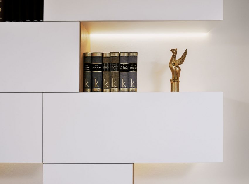 An Elegant L-Shaped Apartment with Walls of Modular Shelving and Storage in Ljubljana by Lidija Dragisic (6)