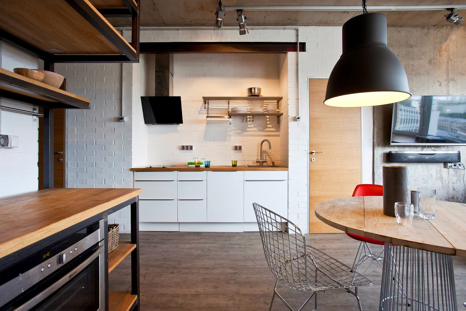 A Small Industrial Apartment with Exposed Brick, Metal and Wood in Moscow Oblast, Russia by Studio Odnushechka (4)