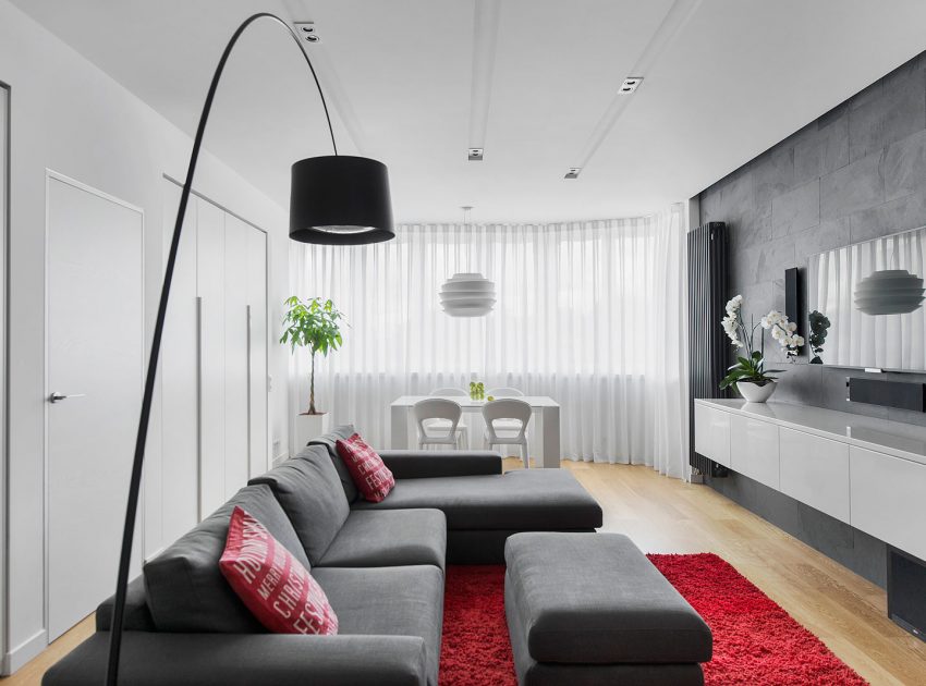 A Small Modern Apartment with Neutral Color and Dark Accents in Moscow, Russia by Tikhonov Design (1)