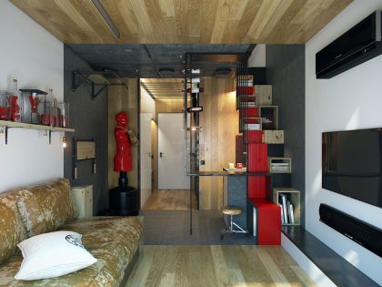 A Striking Modern Apartment with Red and Black Accents in Kharkov by One Studio (1)