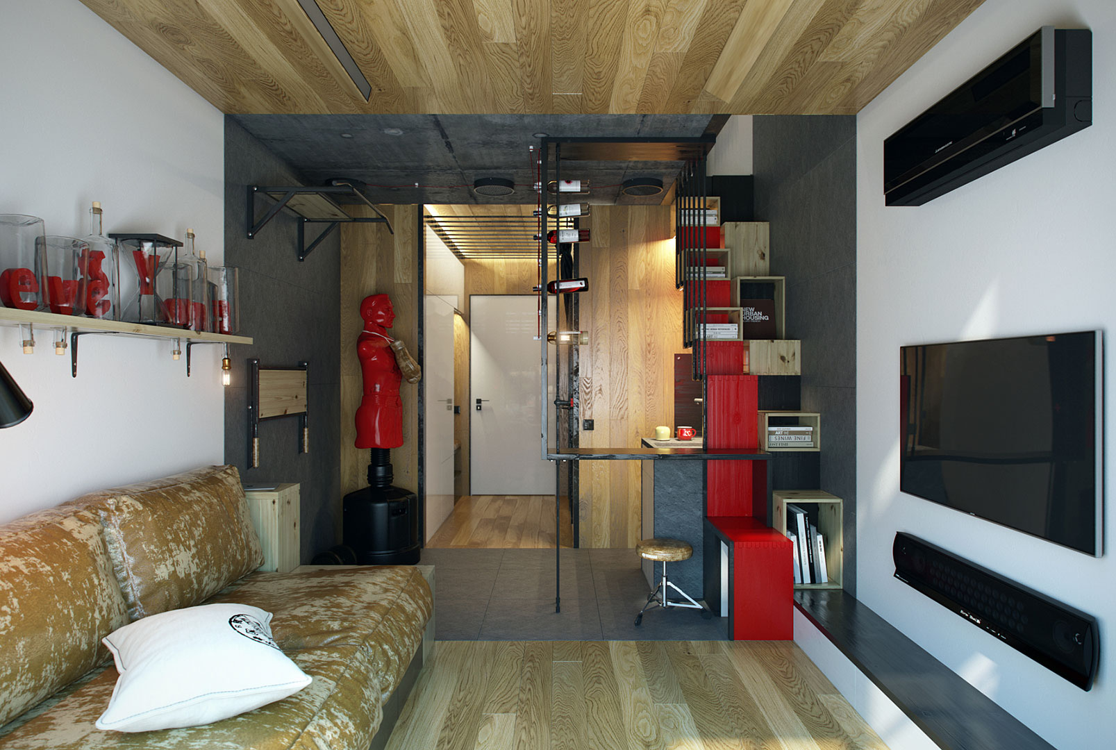 A Striking Modern Apartment with Red and Black Accents in Kharkov by One Studio (1)