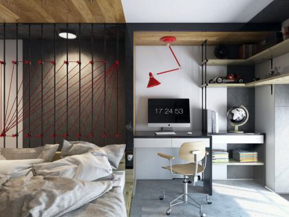 A Striking Modern Apartment with Red and Black Accents in Kharkov by One Studio (12)
