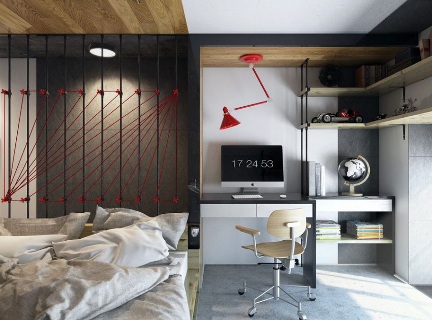 A Striking Modern Apartment with Red and Black Accents in Kharkov by One Studio (12)