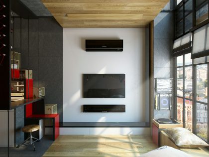 A Striking Modern Apartment with Red and Black Accents in Kharkov by One Studio (2)