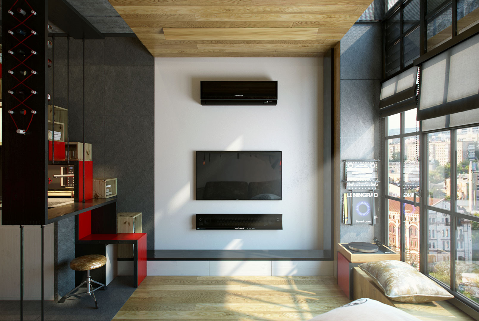 A Striking Modern Apartment with Red and Black Accents in Kharkov by One Studio (2)