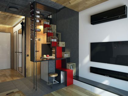 A Striking Modern Apartment with Red and Black Accents in Kharkov by One Studio (4)