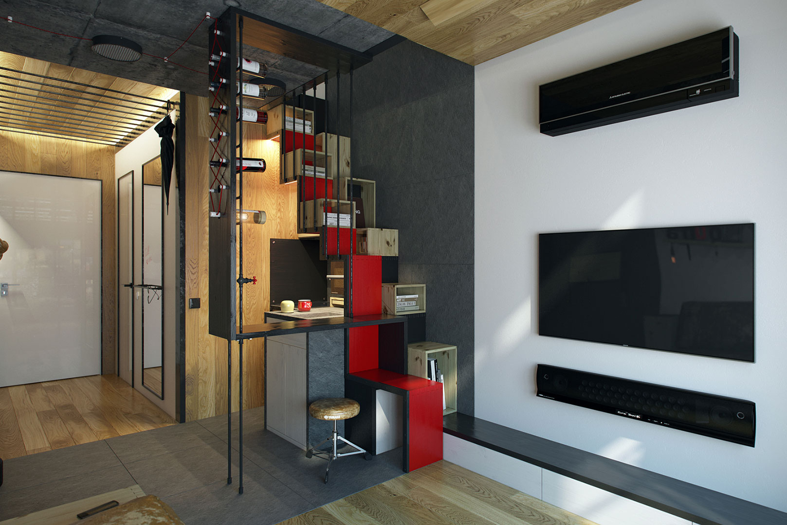 A Striking Modern Apartment with Red and Black Accents in Kharkov by One Studio (4)