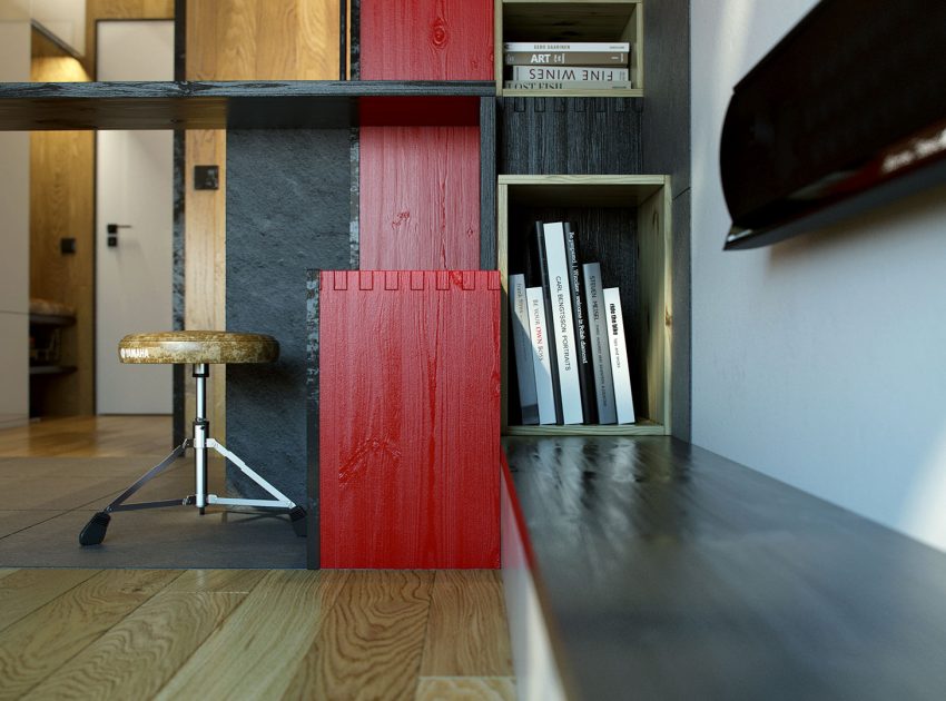 A Striking Modern Apartment with Red and Black Accents in Kharkov by One Studio (5)