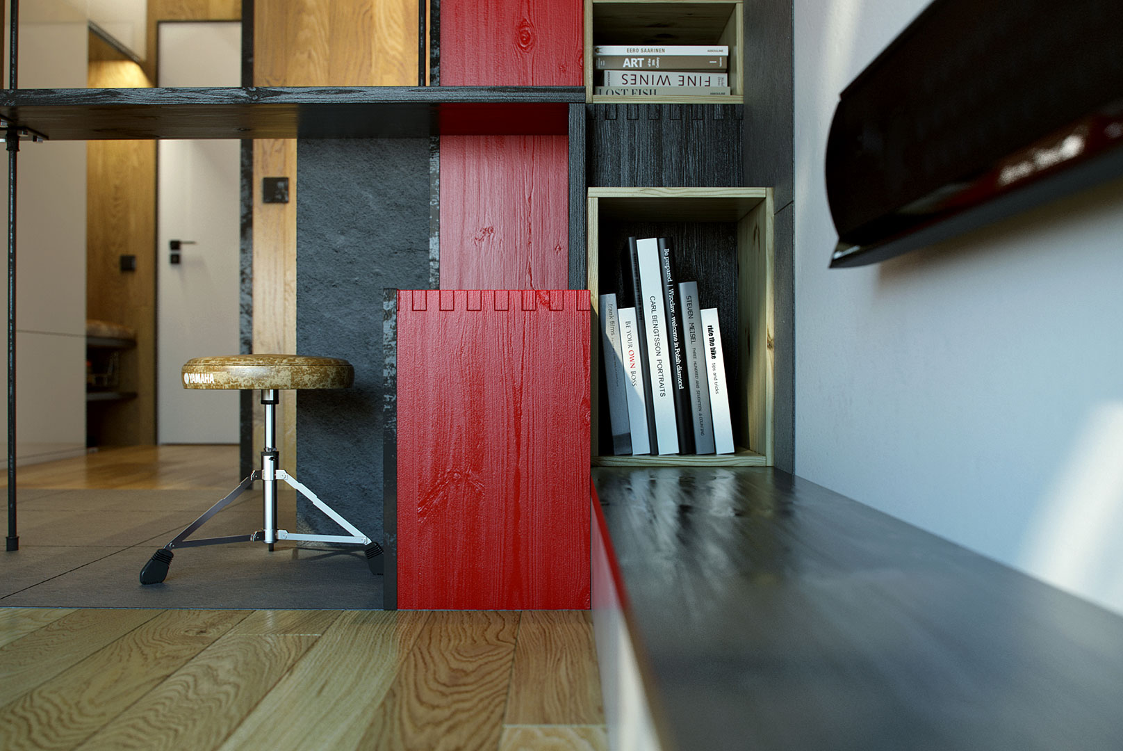 A Striking Modern Apartment with Red and Black Accents in Kharkov by One Studio (5)