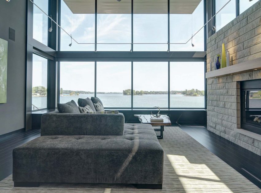 A Stunning Glass Lake House with Modern Silhouette of Earthy Materials in Minnesota by Rosenow | Peterson Design (22)