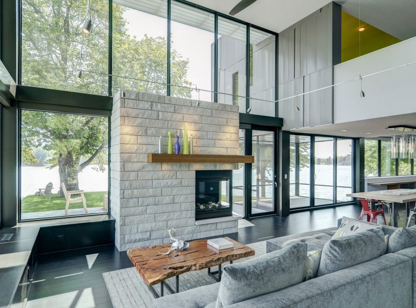 A Stunning Glass Lake House with Modern Silhouette of Earthy Materials in Minnesota by Rosenow | Peterson Design (23)