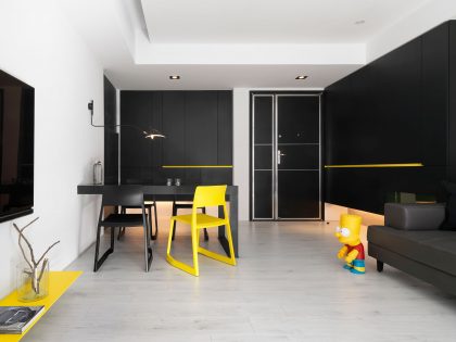 A Stylish Modern Apartment with a Strong Contrast of Materials in Taichung, Taiwan