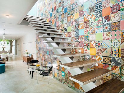 An Eclectic and Colorful Contemporary Home with Wall Tiles in Merida, Mexico by H. Ponce Arquitectos (8)