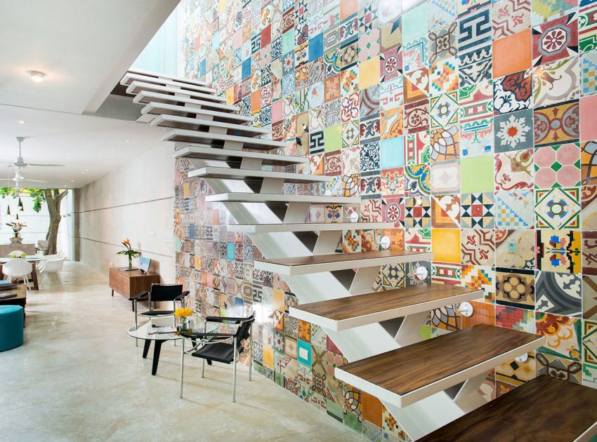 An Eclectic and Colorful Contemporary Home with Wall Tiles in Merida, Mexico by H. Ponce Arquitectos (8)