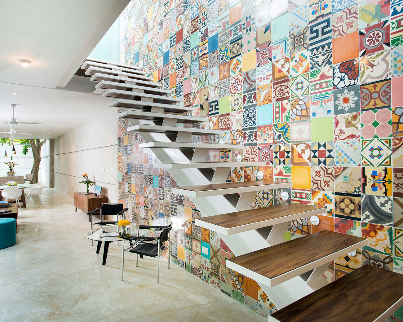 An Eclectic and Colorful Contemporary Home with Wall Tiles in Merida, Mexico by H. Ponce Arquitectos (8)