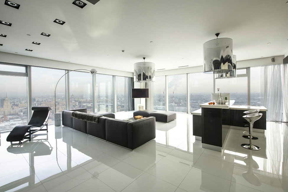 An Elegant Apartment with Black and White Interiors in Saint Petersburg Tower by Yegor Serov (1)