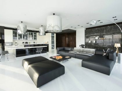 An Elegant Apartment with Black and White Interiors in Saint Petersburg Tower by Yegor Serov (2)