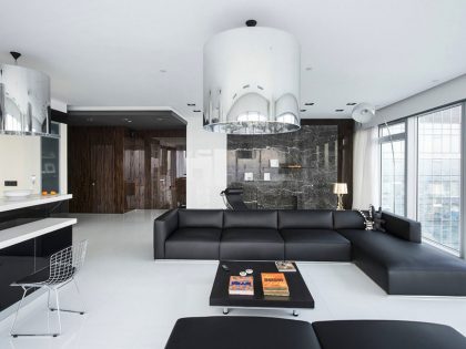 An Elegant Apartment with Black and White Interiors in Saint Petersburg Tower by Yegor Serov (3)