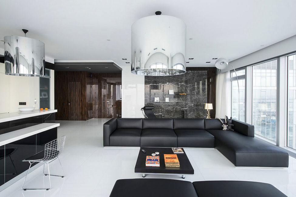 An Elegant Apartment with Black and White Interiors in Saint Petersburg Tower by Yegor Serov (3)