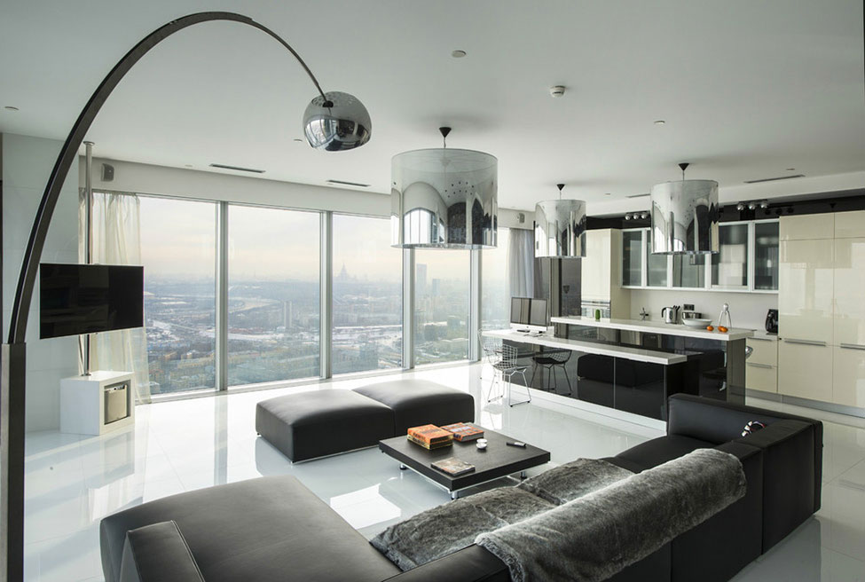 An Elegant Apartment with Black and White Interiors in Saint Petersburg Tower by Yegor Serov (4)