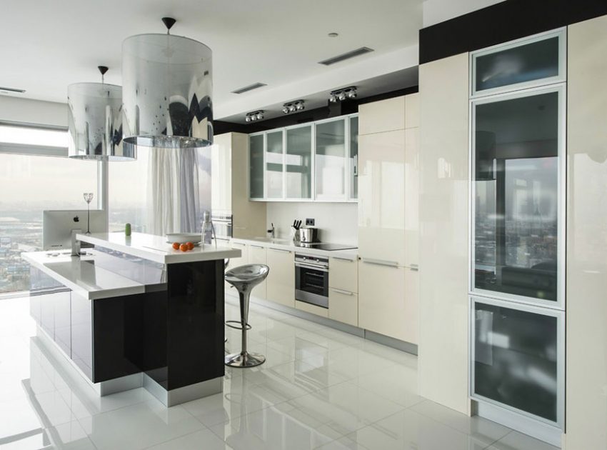 An Elegant Apartment with Black and White Interiors in Saint Petersburg Tower by Yegor Serov (6)