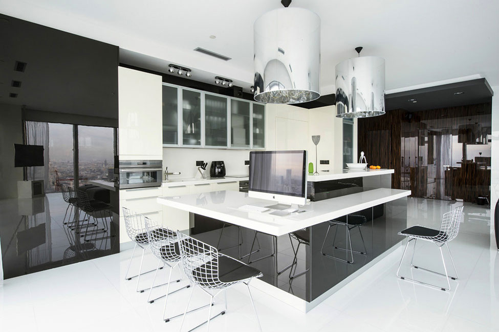 An Elegant Apartment with Black and White Interiors in Saint Petersburg Tower by Yegor Serov (8)