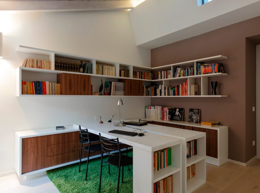 An Elegant Contemporary Attic Apartment with Green and White Interior in Bologna by MAMA (13)