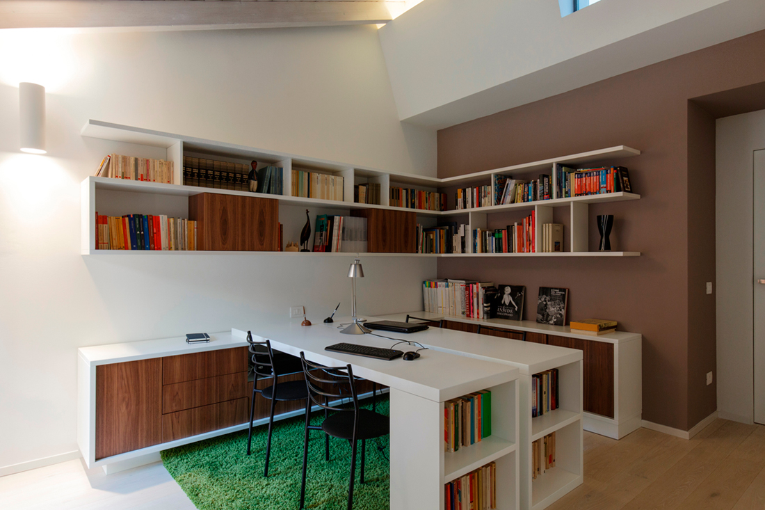An Elegant Contemporary Attic Apartment with Green and White Interior in Bologna by MAMA (13)
