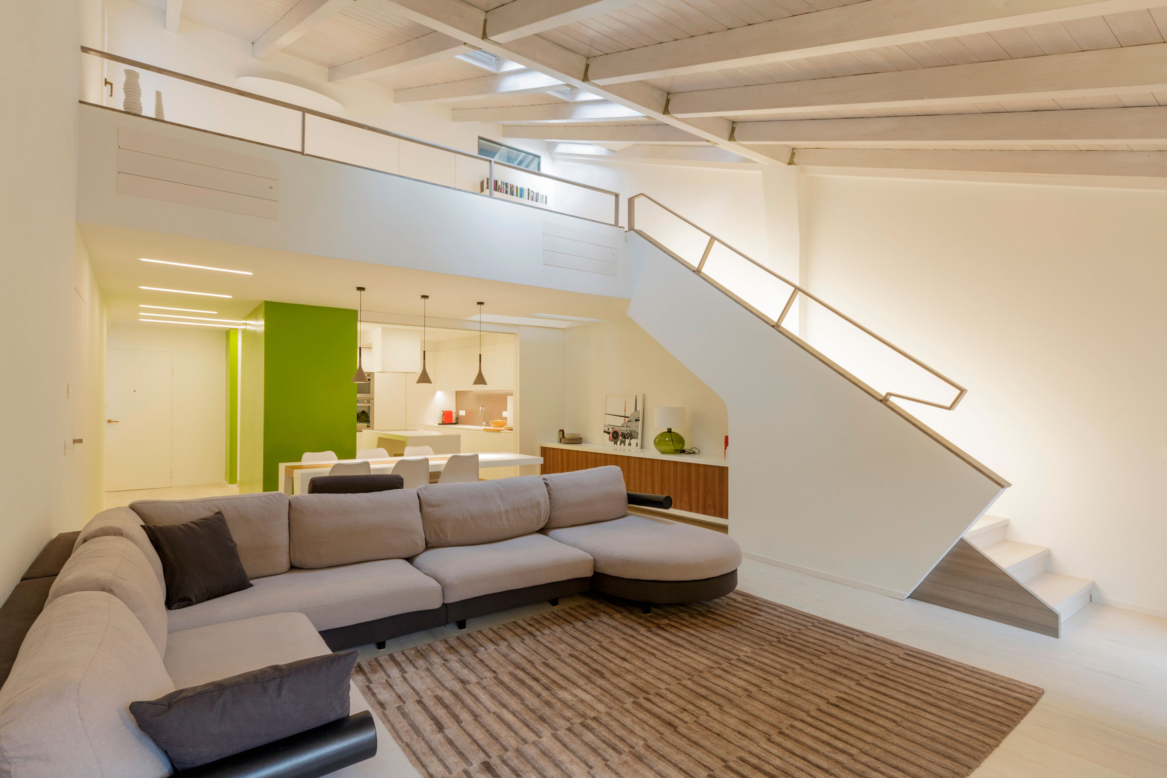 An Elegant Contemporary Attic Apartment with Green and White Interior in Bologna by MAMA (2)