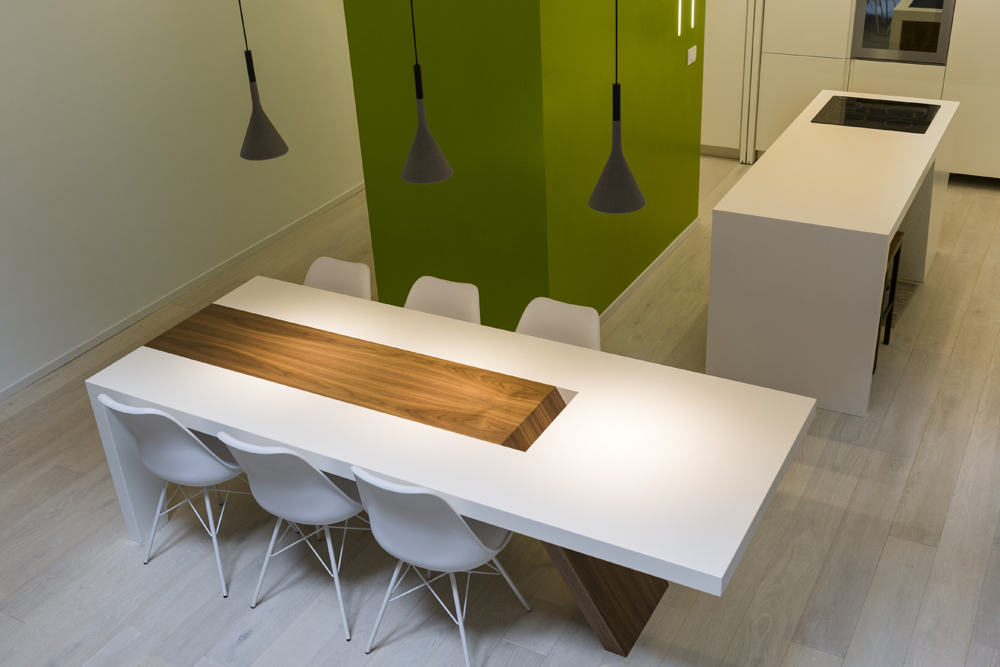 An Elegant Contemporary Attic Apartment with Green and White Interior in Bologna by MAMA (5)