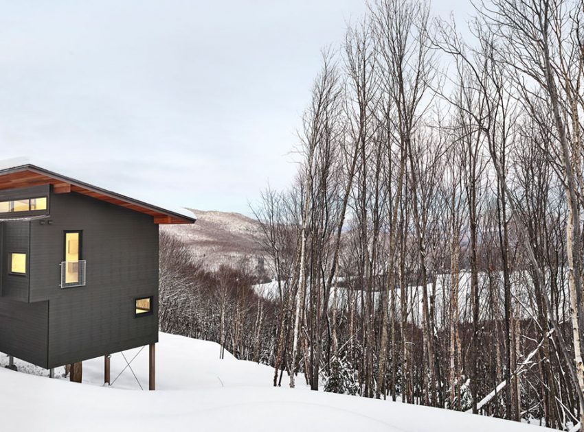 An Elegant Modern Ski Chalet Surrounded by the Forest of Lac Archambault by Robitaille Curtis (2)