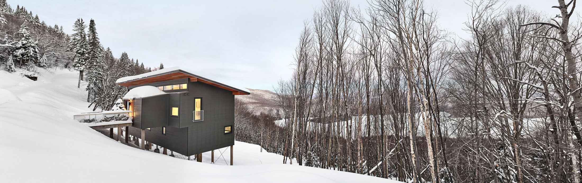 An Elegant Modern Ski Chalet Surrounded by the Forest of Lac Archambault by Robitaille Curtis (2)
