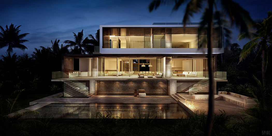 A Bright Modern Concrete Home with Beautiful and Transparent Arrangement on Biscayne Bay by [STRANG] Architecture (4)