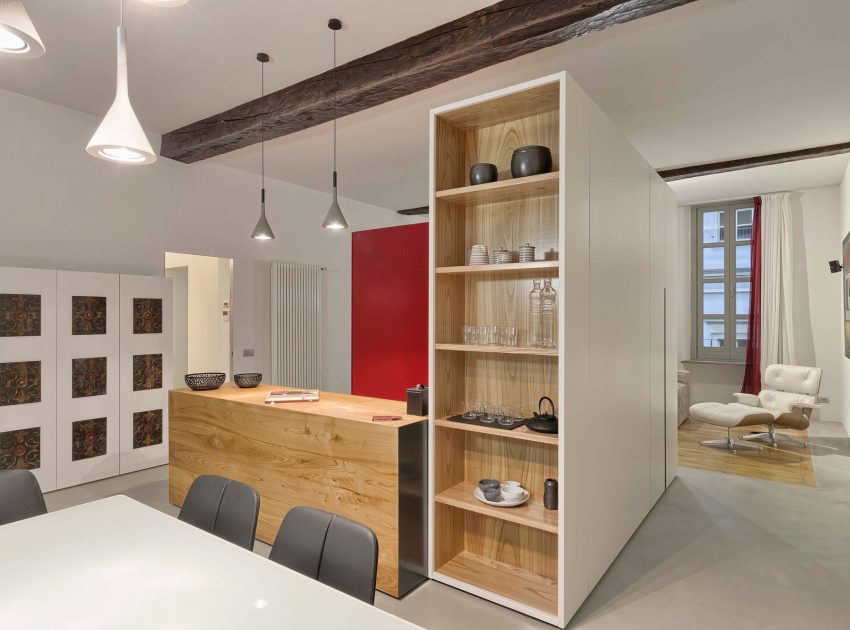 A Chic Contemporary Apartment with Red, Black and White Interiors in Turin, Italy by Archisbang (6)