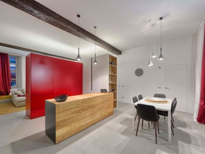 A Chic Contemporary Apartment with Red, Black and White Interiors in Turin, Italy by Archisbang (7)