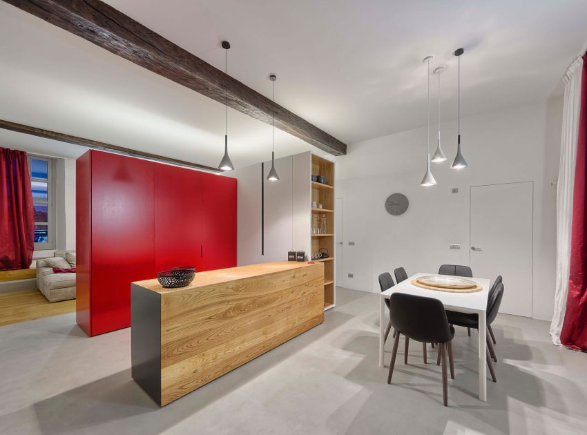 A Chic Contemporary Apartment with Red, Black and White Interiors in Turin, Italy by Archisbang (7)