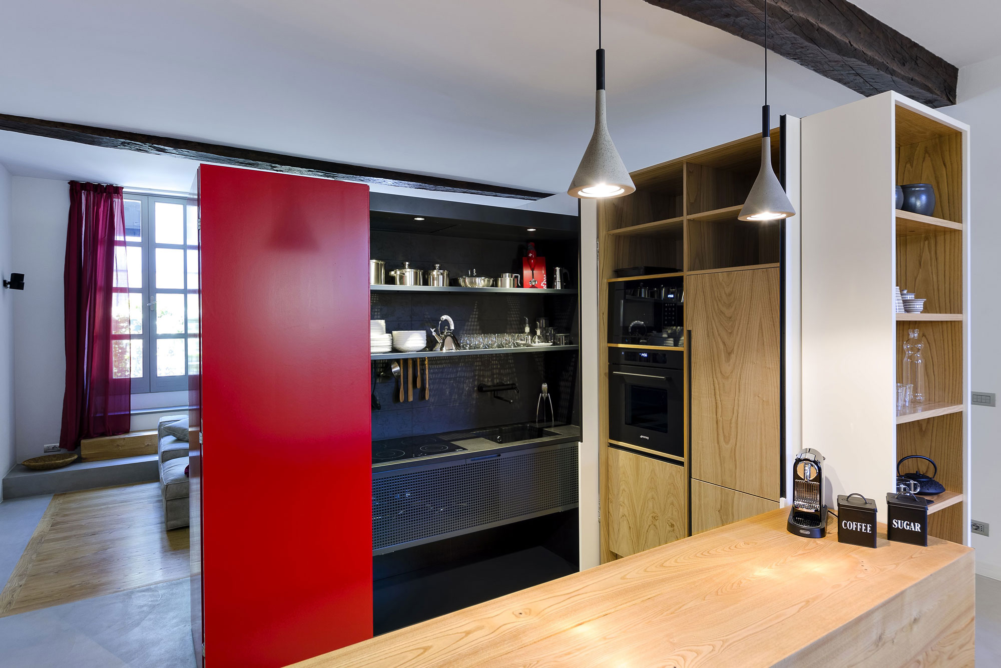A Chic Contemporary Apartment with Red, Black and White Interiors in Turin, Italy by Archisbang (9)