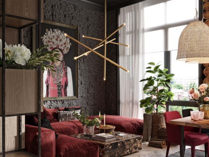 A Cozy Modern Apartment with Vibrant Pops of Red and Rustic Accents in Kiev, Ukraine by Alesya Kasianenko (3)