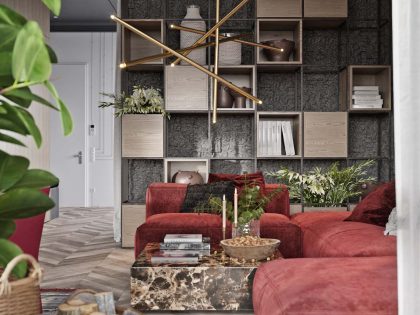 A Cozy Modern Apartment with Vibrant Pops of Red and Rustic Accents in Kiev, Ukraine by Alesya Kasianenko (5)